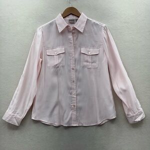 Chico’s Women’s 1 (Medium) Button Up Lightweight Roll Tab Top Pink